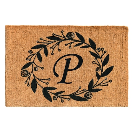 Configuracion 24 x 36 x 1.5 in. Black Rose Rectangular Doormat Natural - Letter P CO3362168